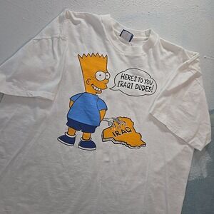 VTG Bart Simpson Mens XL Gulf War Boot‎ DIY T Shirt White Iraq Single Stitch USA